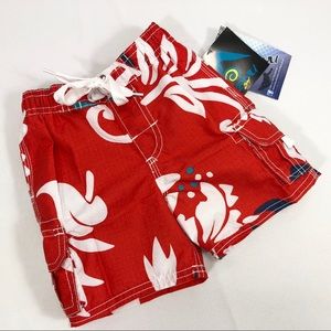 Kanu Surf Boys 2T Hawaiian Oahu Swim Trunks Red